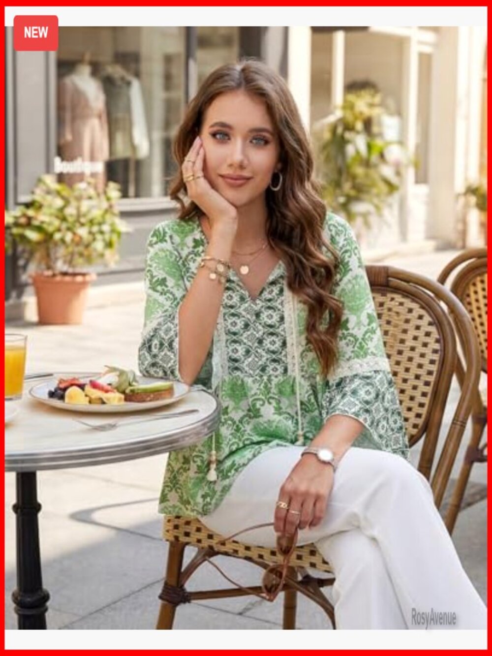 Boho Embroidered Lace V Neck 3/4 Sleeve Peasant Tunic Blouse Dressy Casual - Picture 4 of 7